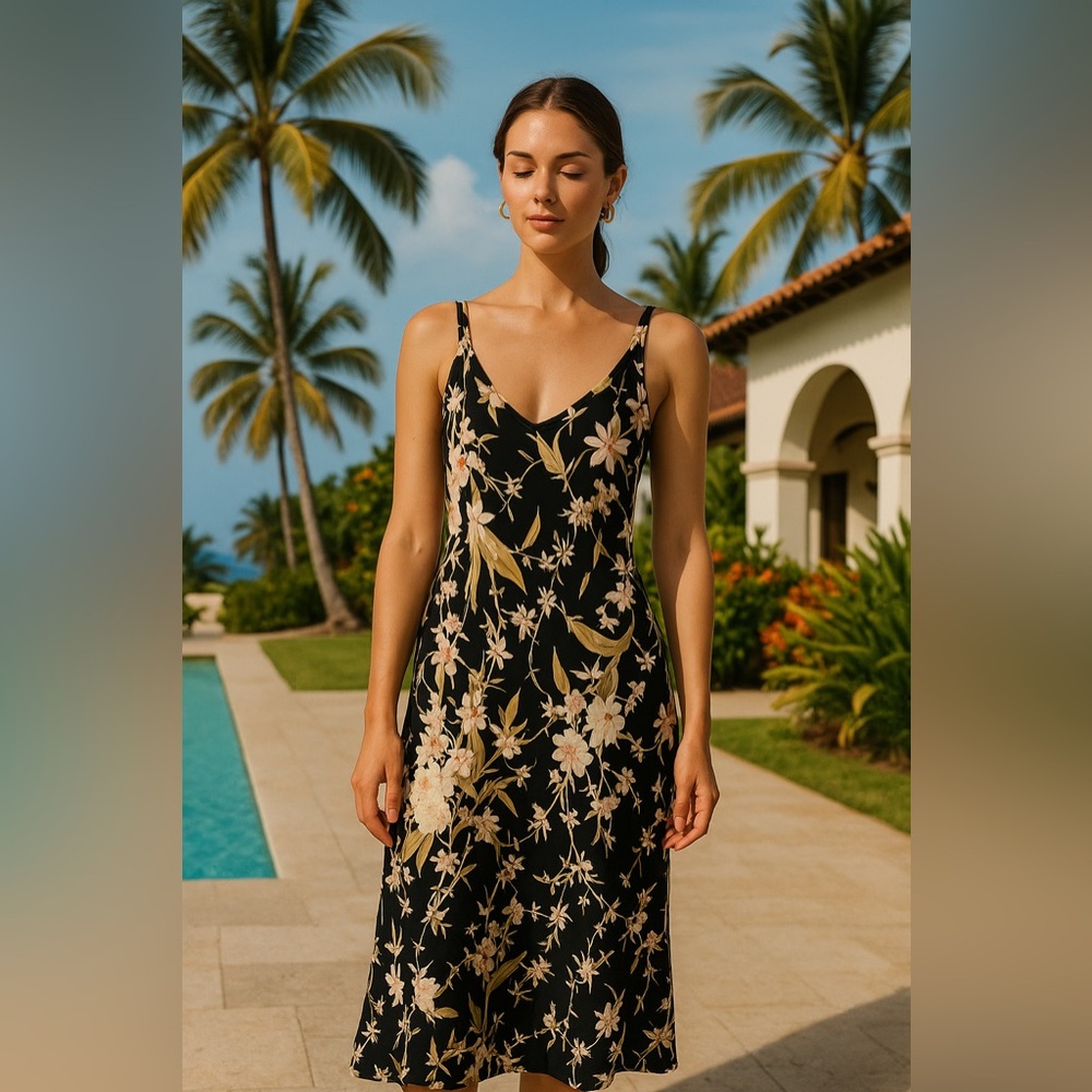 Hilo Hattie Black Floral Midi Dress